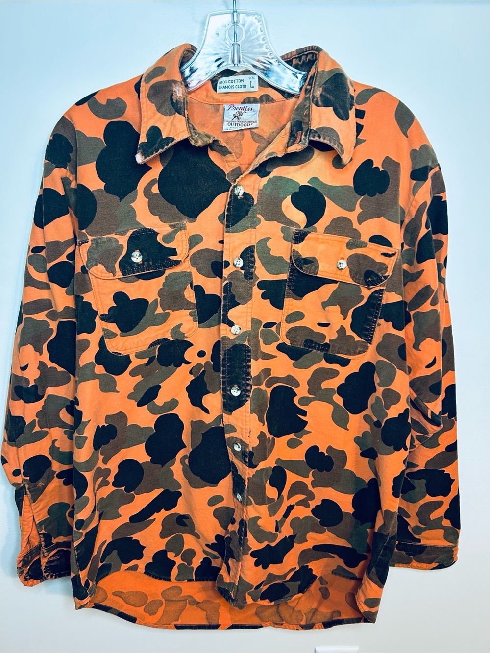 Vintage Prentiss Outdoors Orange Camo Men's Button-Up